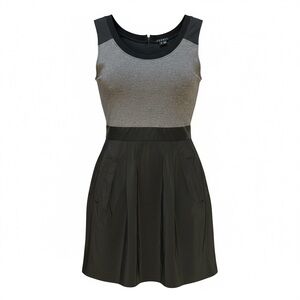 Theory Gray and Black Sleeveless Fit-and-Flare Mini Dress